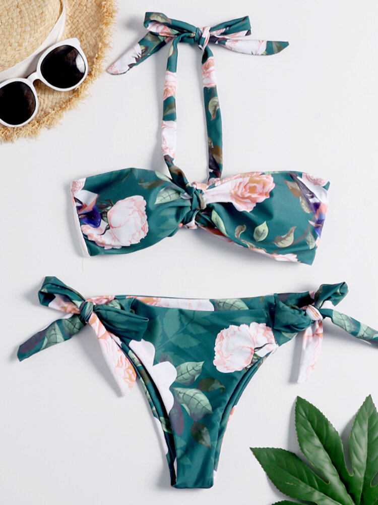 Sexy Bikinis Bathing Suits Floral Halter String Women Swimsuits