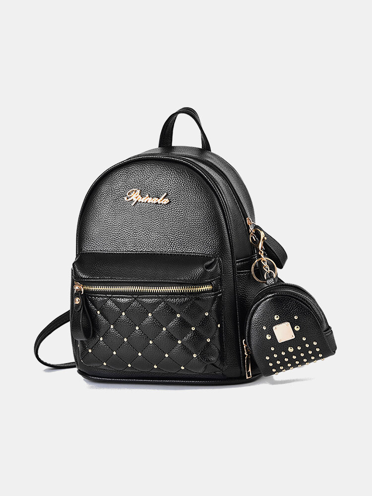 Women Fashion Faux Leather Rivets Decoration Crossbody Bag Backpack Bag Sets