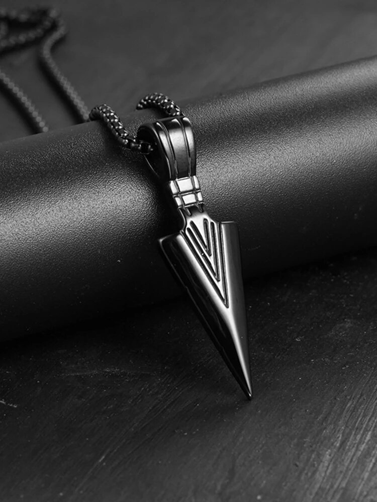 

Vintage Triangle Arrow Men Long Necklace Jewelry Gift, Black;gold;silver