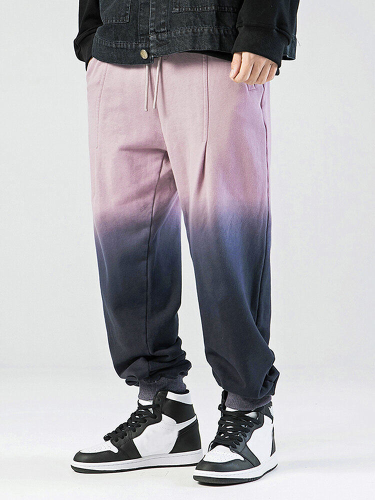 

Mens Ombre Two Tone Drawstring Waist Jogger Pants, Pink