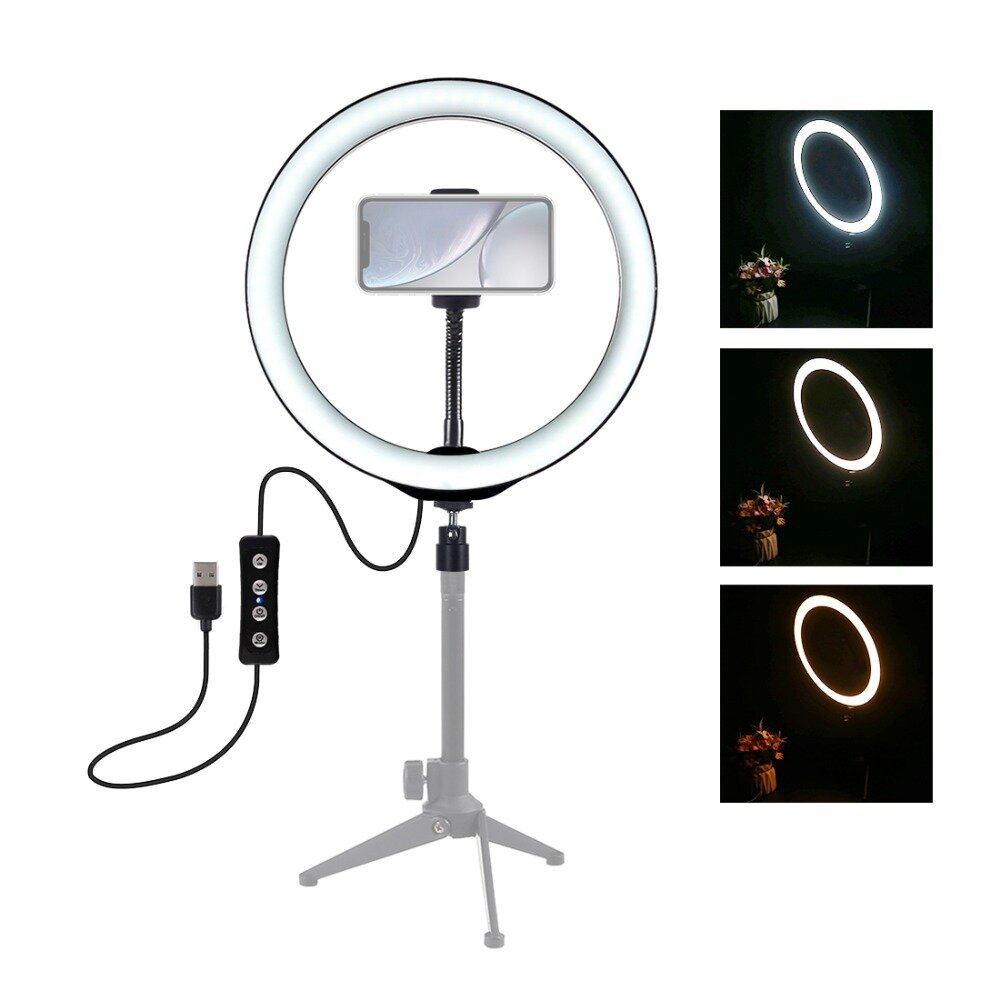 

10 Inch 3200K-6500K Dimmable LED Video Ring Light with Phone Clip for Selfie Vlog Tik Tok Youtube Live Streaming