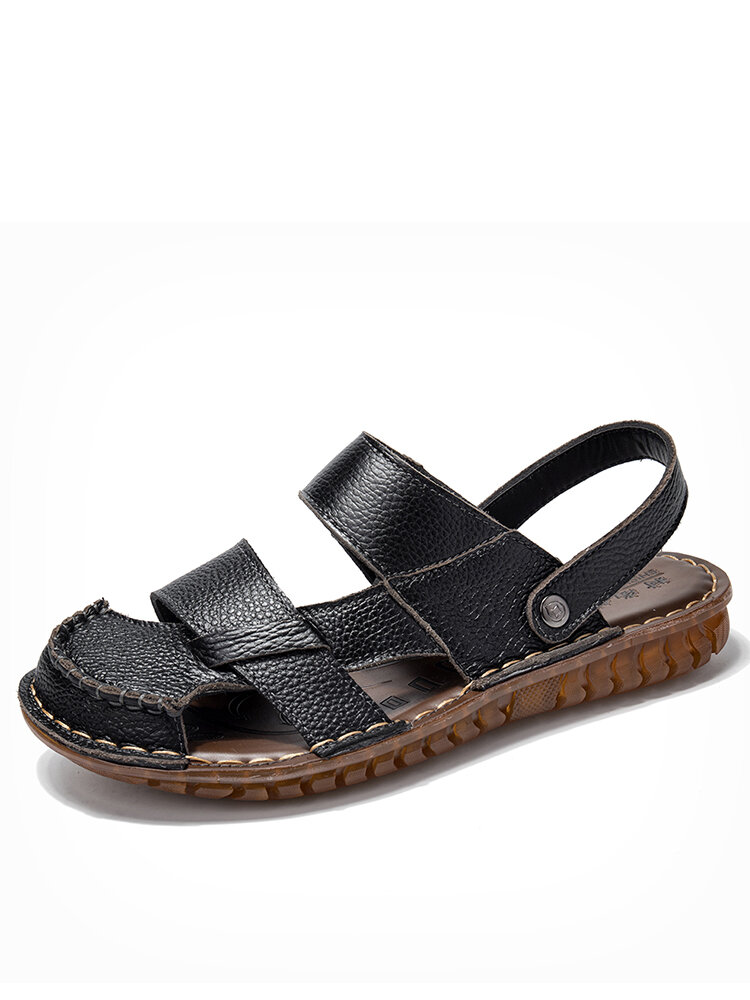 Menico Men Stitching Non Slip Beach Casual Leather Sandals