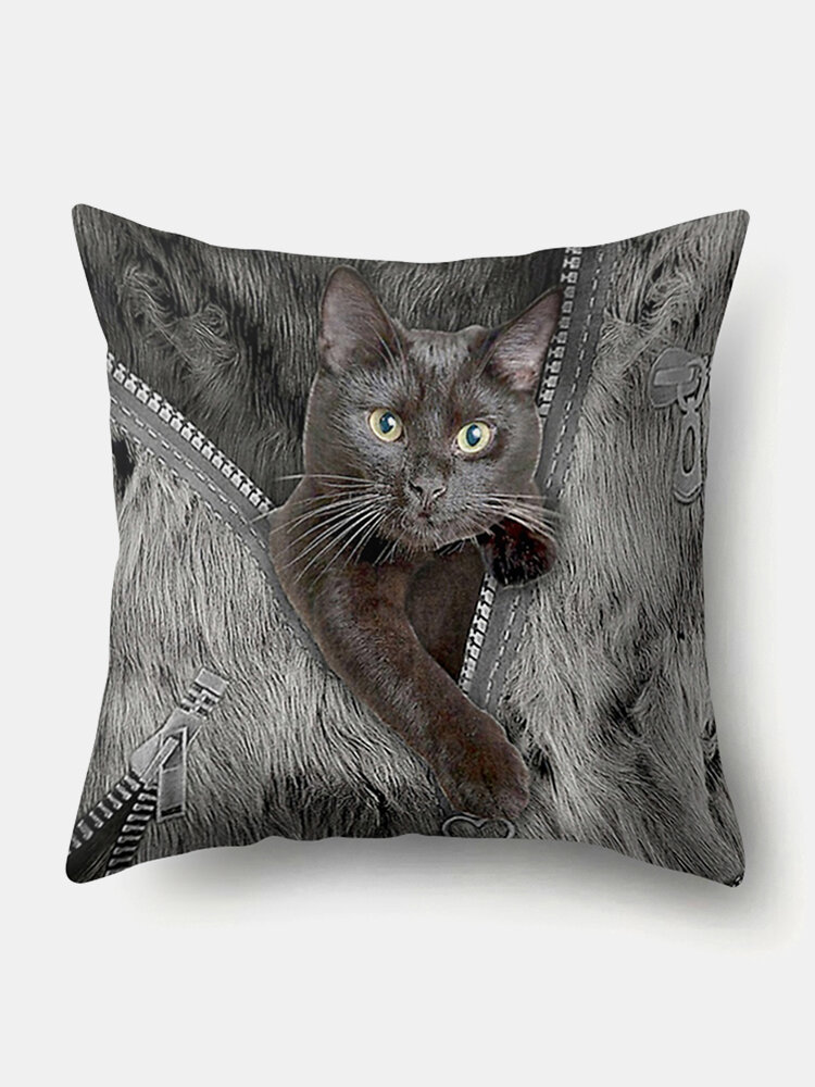 

Personalized Zipper Cat Pattern Linen Cushion Cover Home Sofa Art Decor Throw Pillowcase, Blue;red