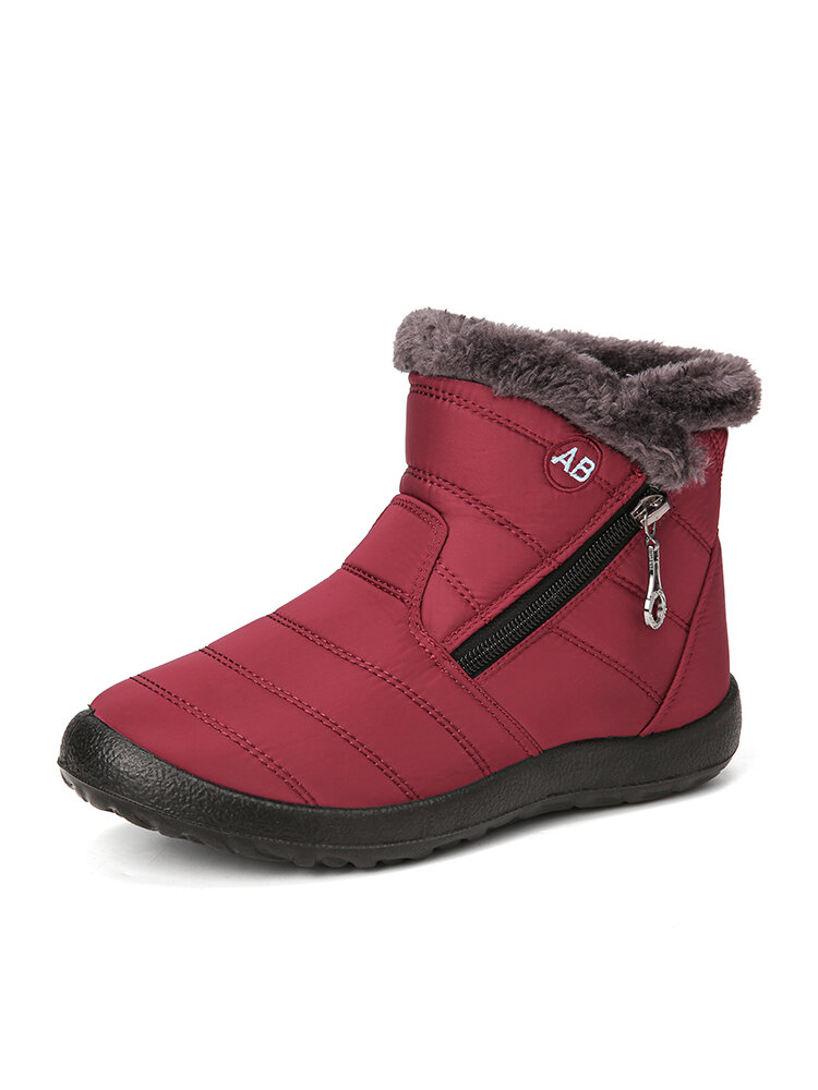 Women Solid Color Quilting Zipper Casual Warm Lining Waterproof Snow Short Cotton Boots