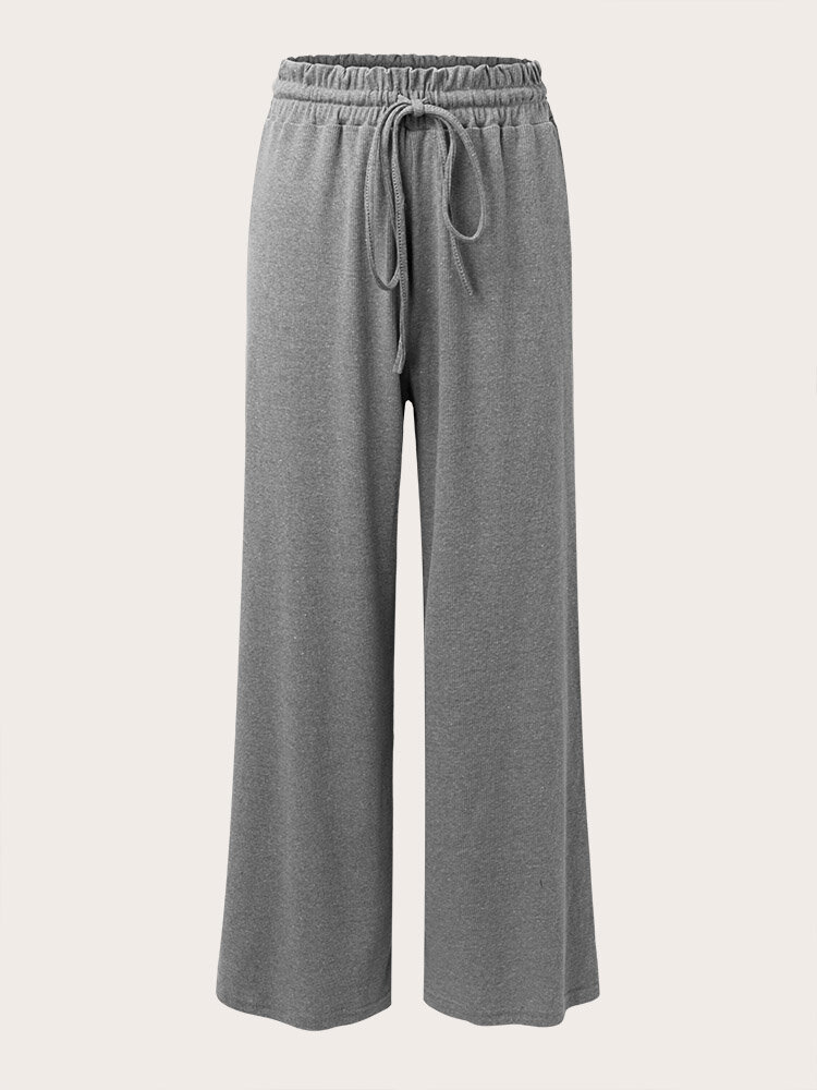 Plus Size Solid Color Elastic Waist Knotted Wide-leg Pants