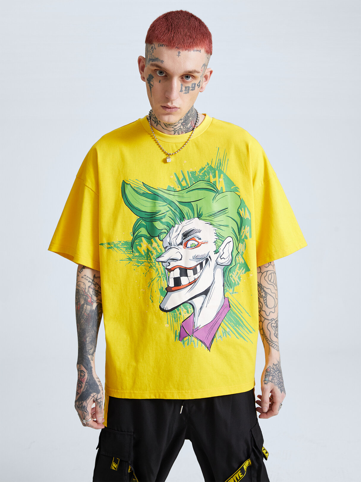 Men 100% Cotton Cartoon Clown Graffiti Loose Fit T-Shirt