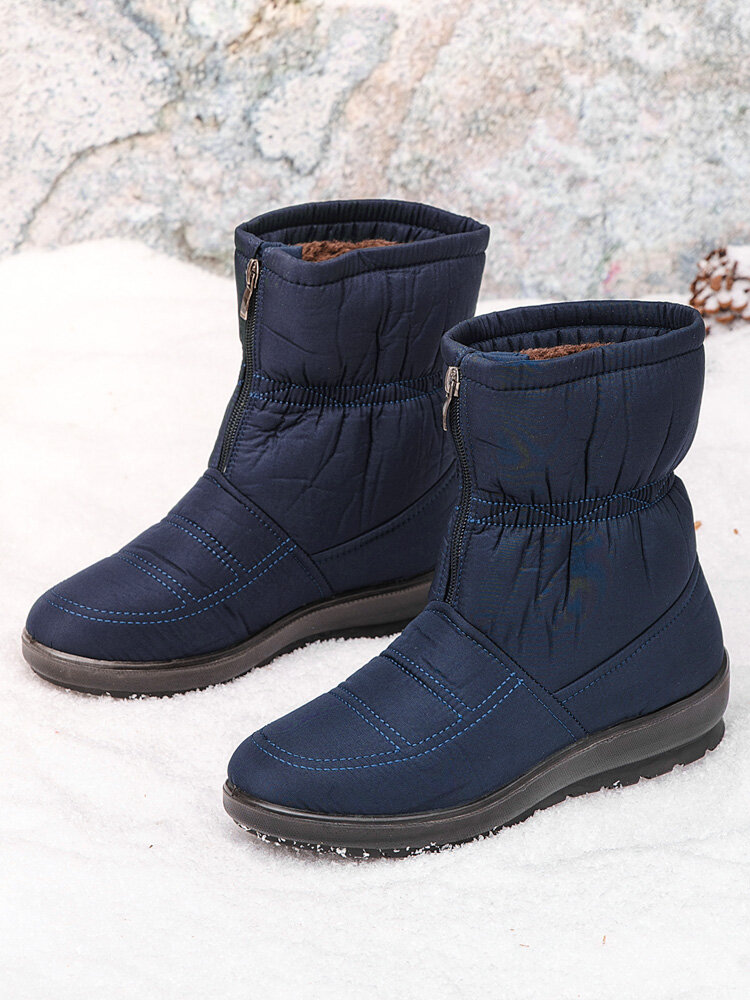 Women Front Zipper Waterproof Non-slip Comfy Winter Snow Boots