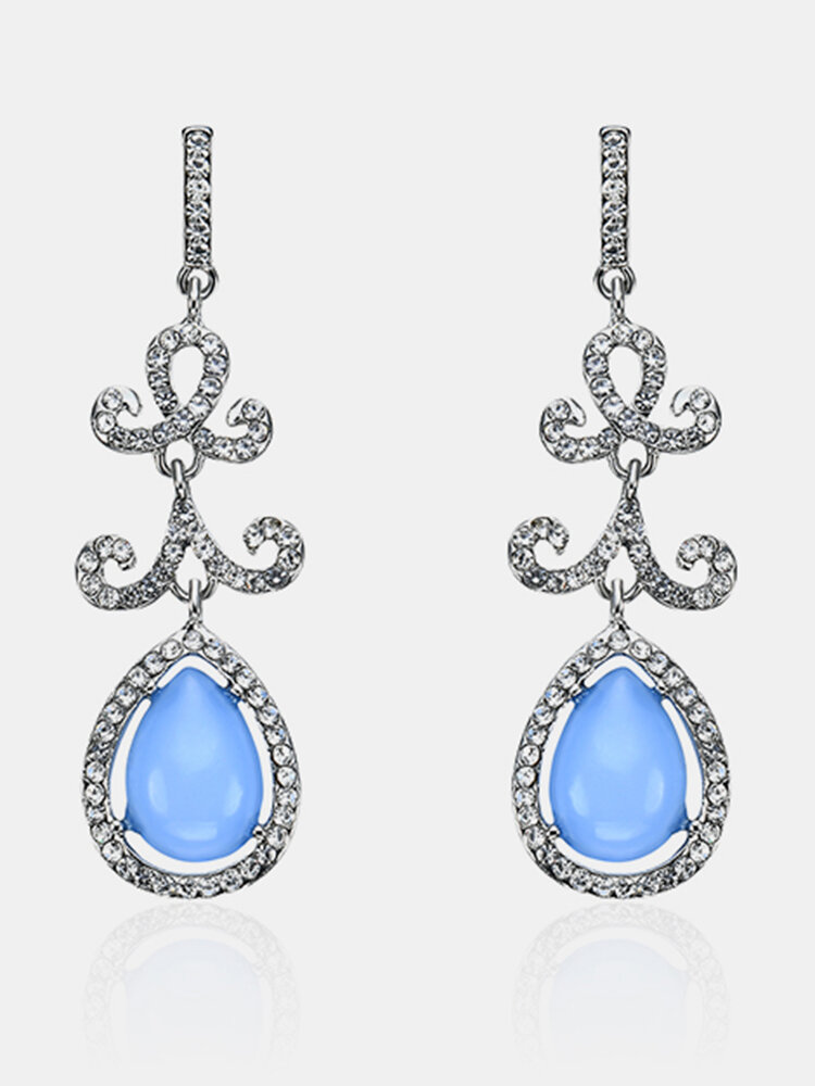 Women's Elegant Earrings Luxury Big Blue Crystal Earrings