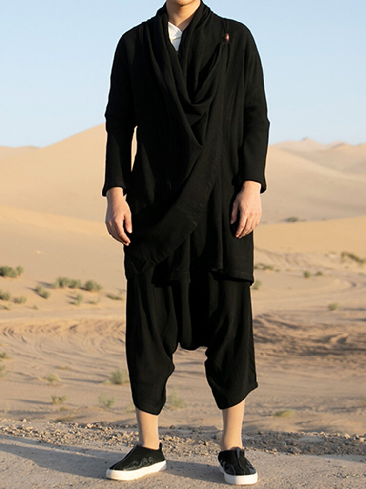 Men Retro Loose Cotton Linen Yoga Suit