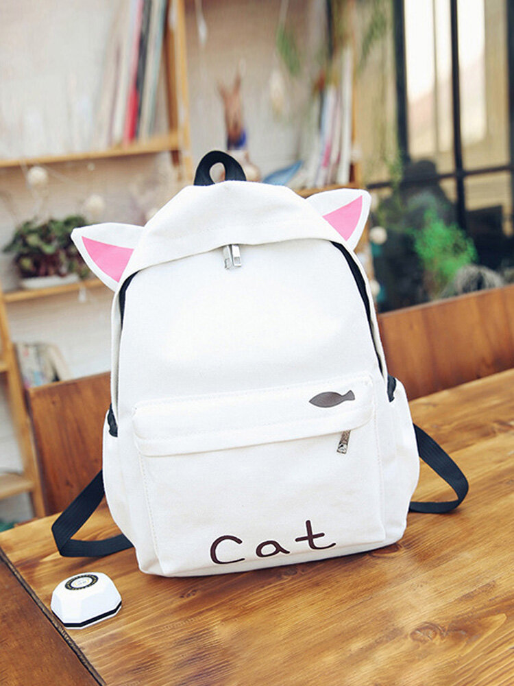 Women Canvas Cute Rabbit Cartoon Backpack Students Cute Schoolbag