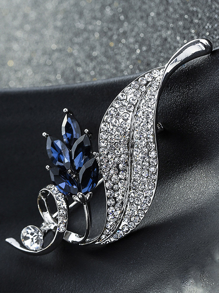 Flor elegante de moda Hoja Broche de aleación de zinc con diamantes de imitación de cristal con incrustaciones en forma