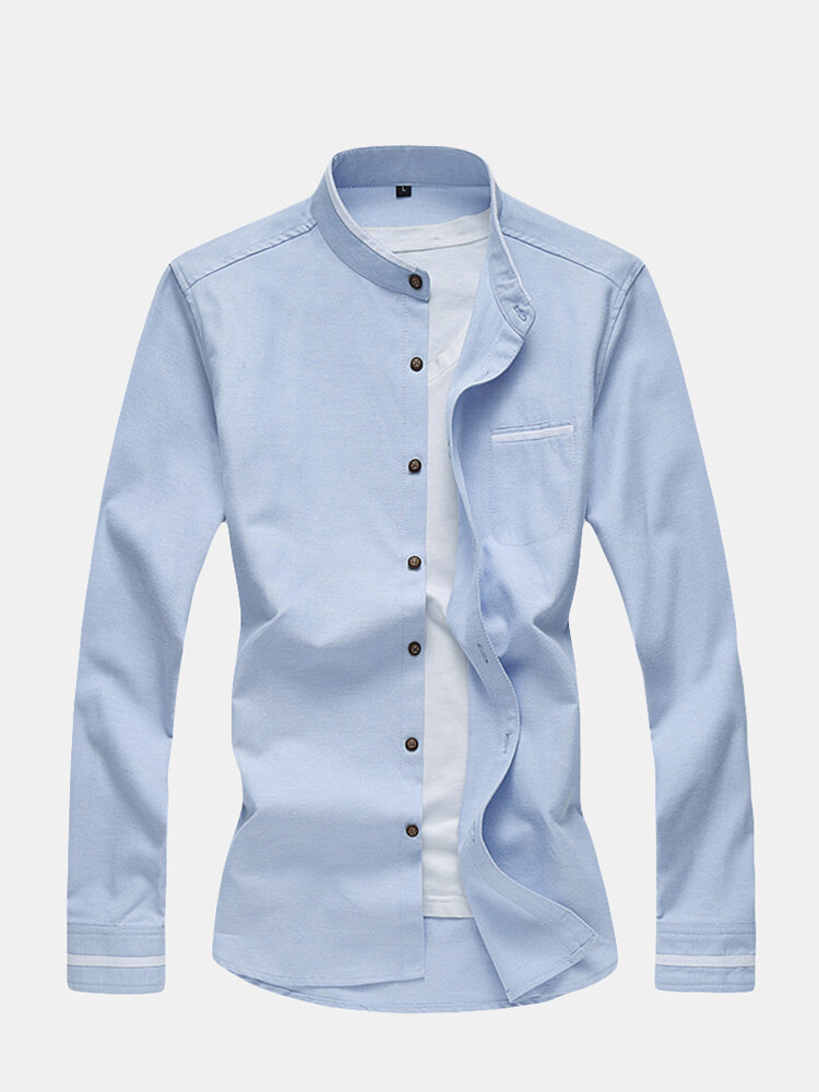 Mens Business Casual Print Button Down Solid Color Slim Dress Shirt