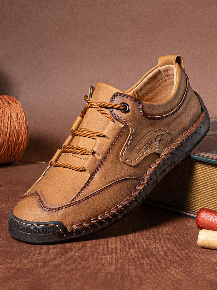 Men Stitching Handmade Large Size Soft Sole Lace Up Casual Shoes