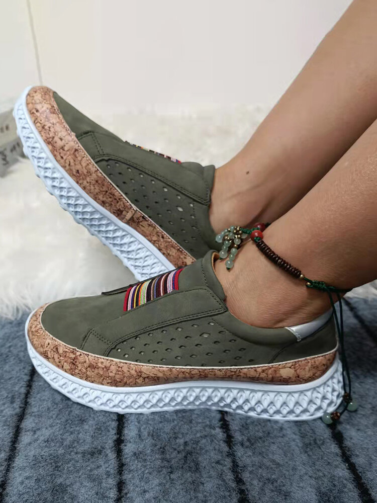 Plus Size Women Retro Casual Elastic Slip-on Comfy Breathable Platform Sneakers