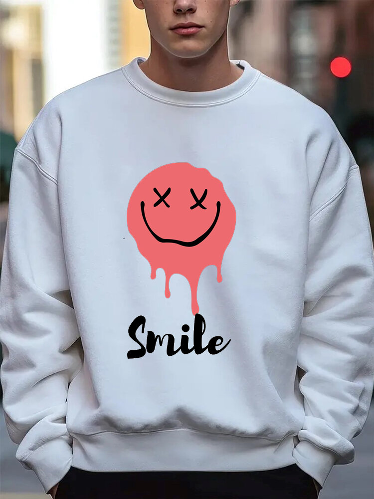 ChArmkpR Mens Drip Smile Face Print Crew Neck Pullover Sweatshirts Winter