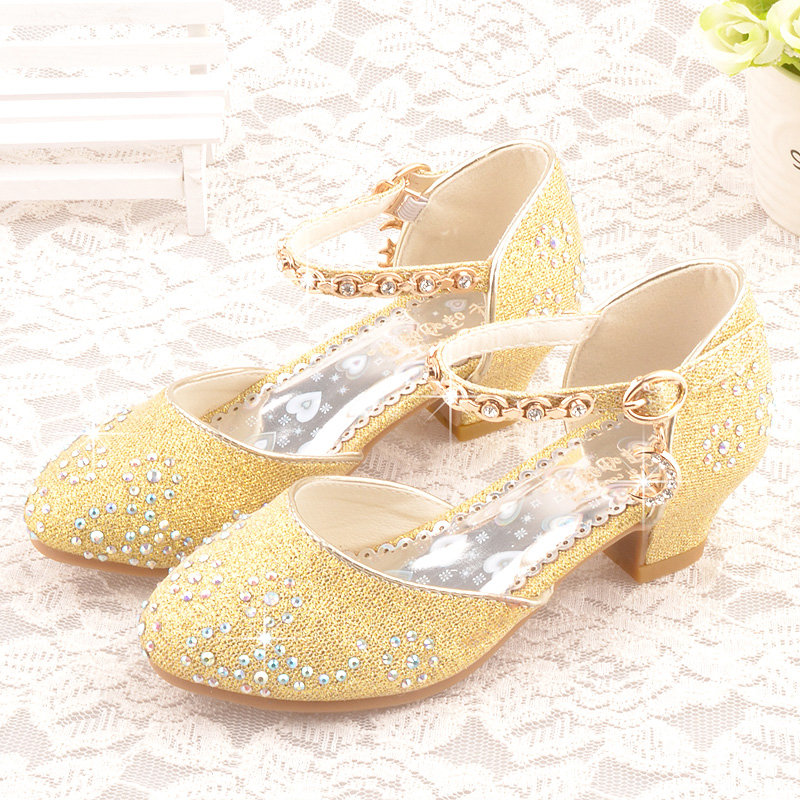 Girls Shining Rhinestone Princess Elegant Kitten Heel Crystal Shoes