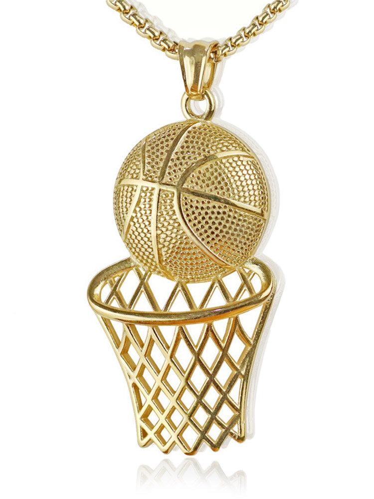 Trendy Hip Hop Basketball Hoop Basketball Pendant Titanium Steel Alloy Necklace