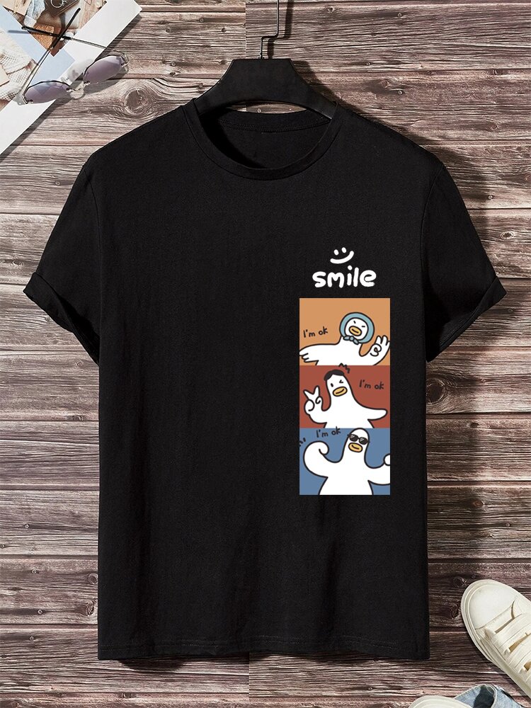Camisetas masculinas Smile Cartoon Animal Graphics com gola redonda e manga curta de inverno