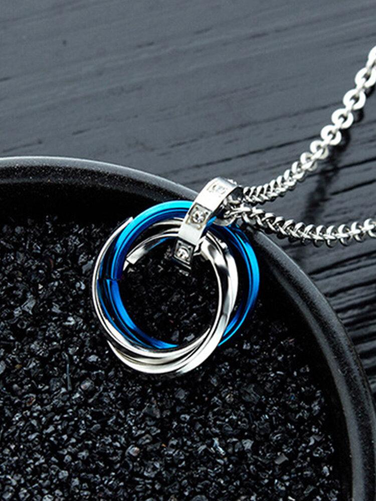 Winter Olympics Beijing 2022 Trendy Simple Contrast Colors Three-rings Intertwined Shape Pendant Stainless Steel Necklace
