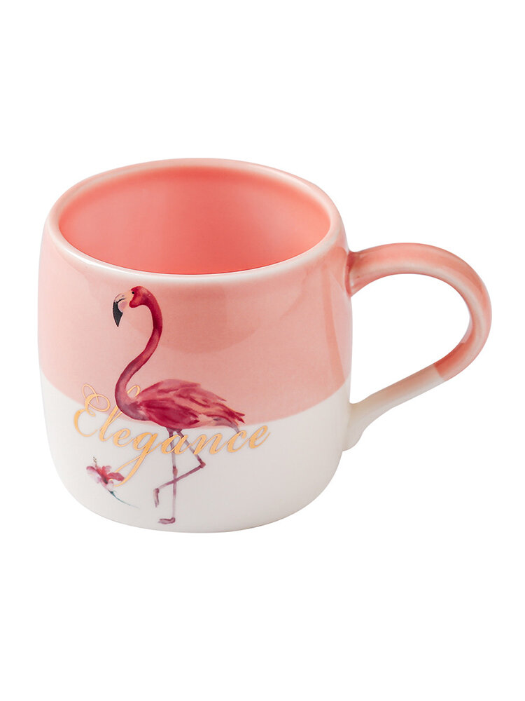 Ceramic Creative Color Block Nordic Style Flamingo Pattern Water Milk Cup