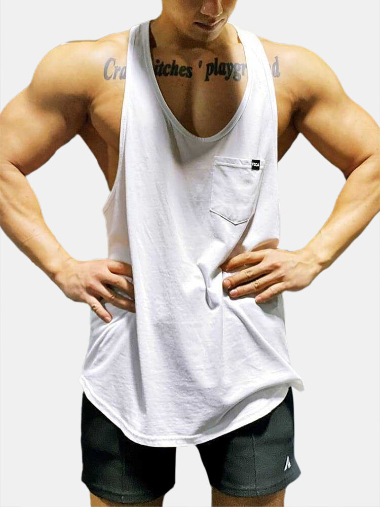 Soft Solid Color Vest Quick Drying Loose Fitting Sleeveless Muscle Athletic Gym Tank Tops