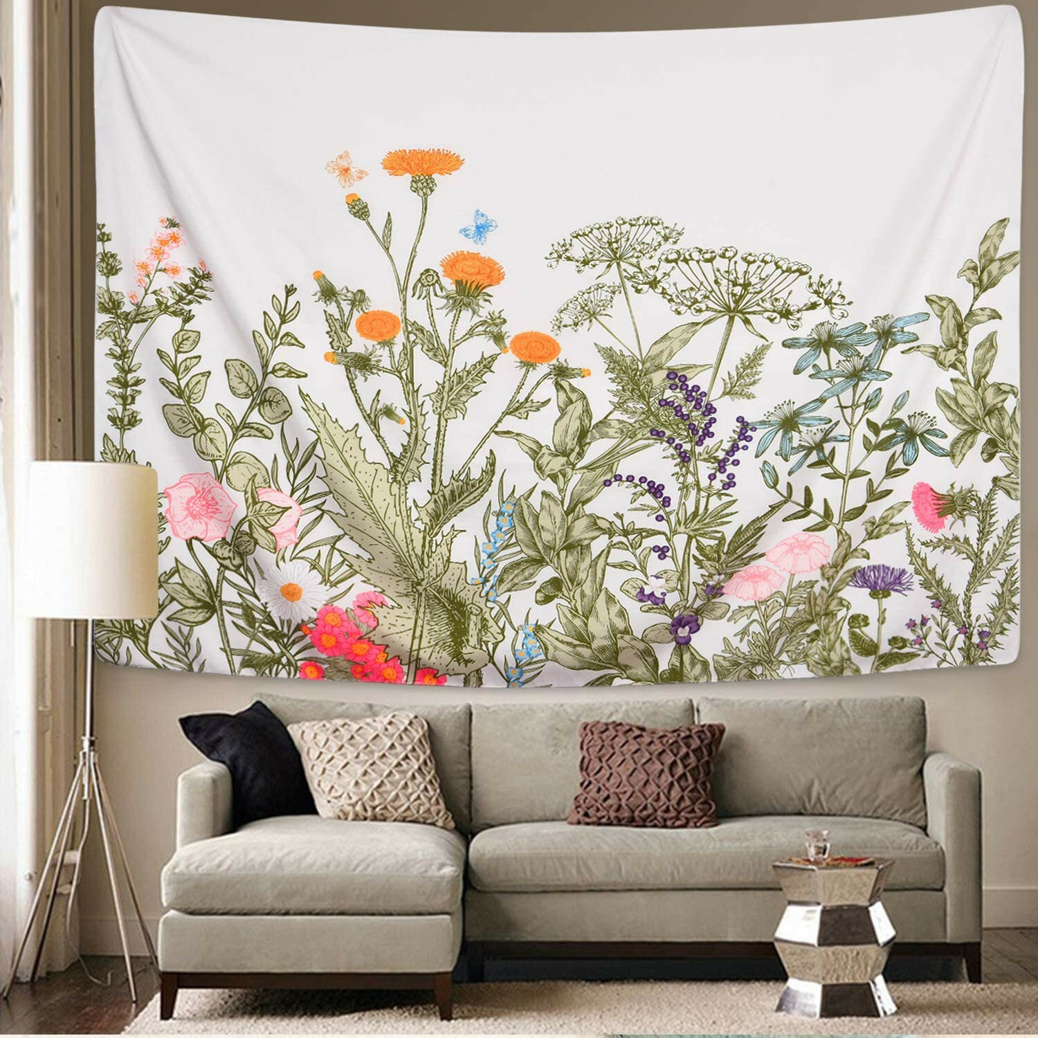 

Colorful Flower Plant Tapestry Retro Herbal Tapestry Wild Flower Tapestry Wall Hangings Nature Scenery Tapestry