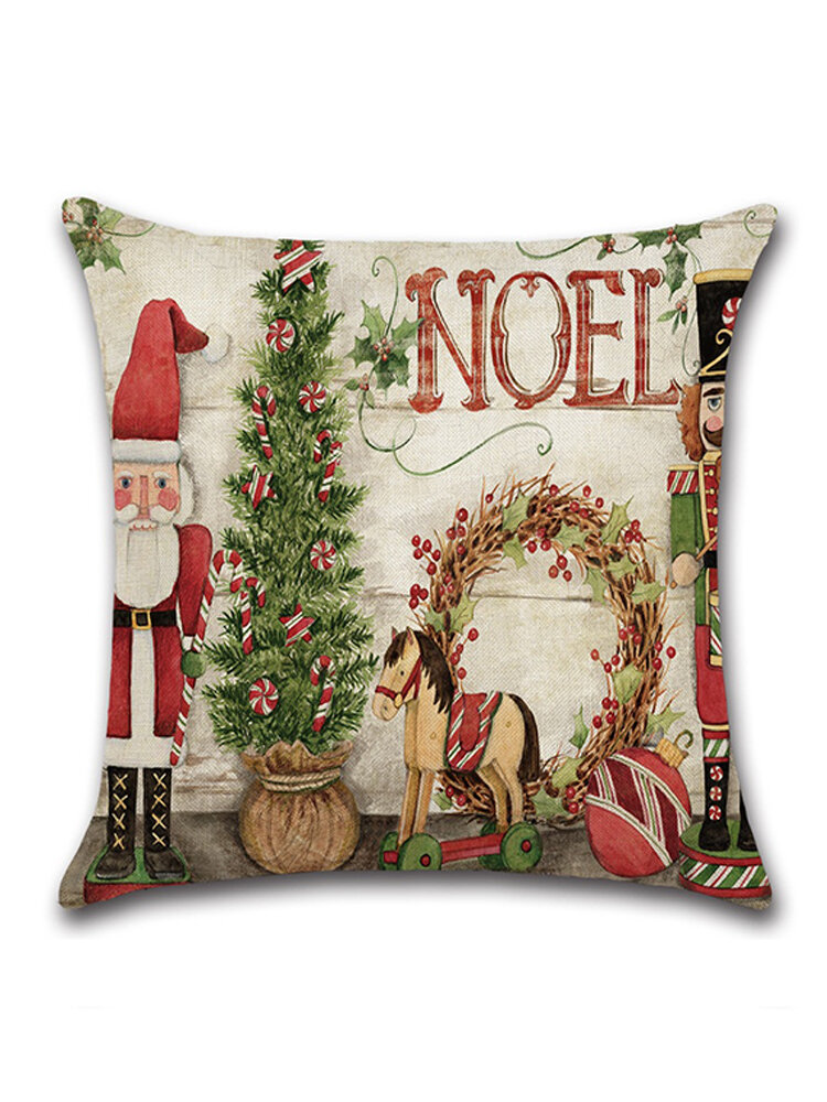 Retro Cartoon Christmas Santa Linen Throw Pillow Case Home Sofa Christmas Gift Art Decor