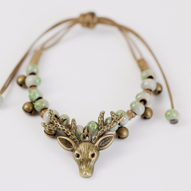 

Vintage Deer Head Charm Bracelet Small Bell Wax Rope Beaded Bracelet Handmade Ethnic Jeweley for Men, #01;#02;#03;#04;#05;#06