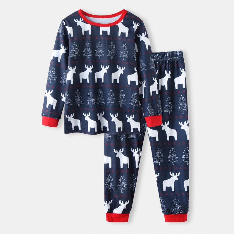 

Kid's Elk Claus Christmas Print Casual Pajama Set For 2-10Y, As picture