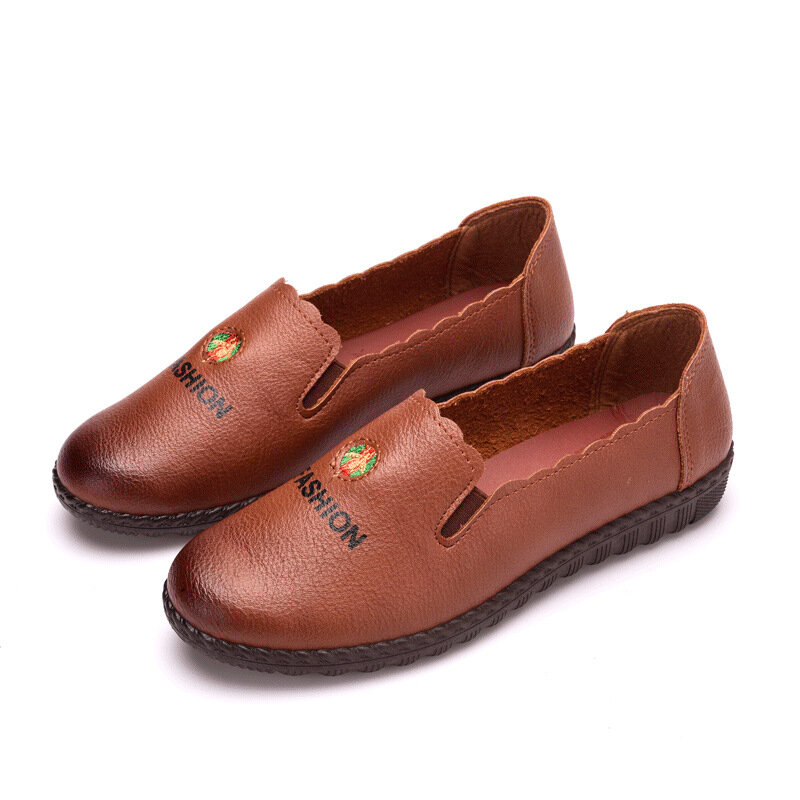 Women Casual PU Leather Round Toe Slip On Loafers