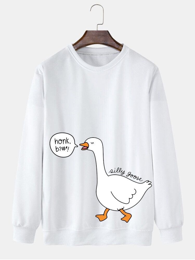 ChArmkpR Mens Cartoon Goose Letter Print Crew Neck Pullover Sweatshirts Winter