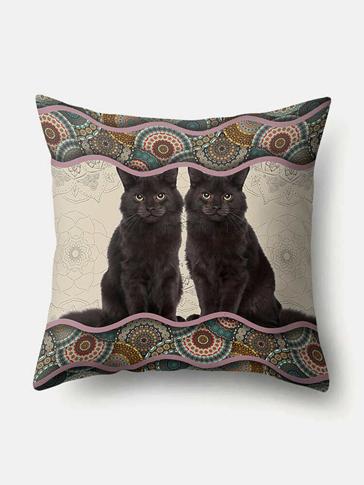 

Bohemian Style Black Cats Pattern Linen Cushion Cover Home Sofa Art Decor Throw Pillowcase
