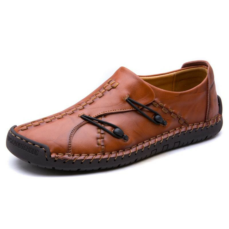 Men&#039;s Hand Stitching Stylish Soft Sole Slip On Loafers Casual Leather Shoes