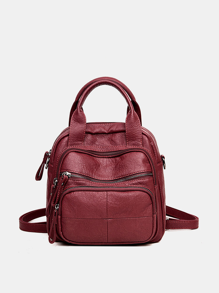 Women PU Soft Multi-function Bags Leisure Handbags Large Capacity Backpack