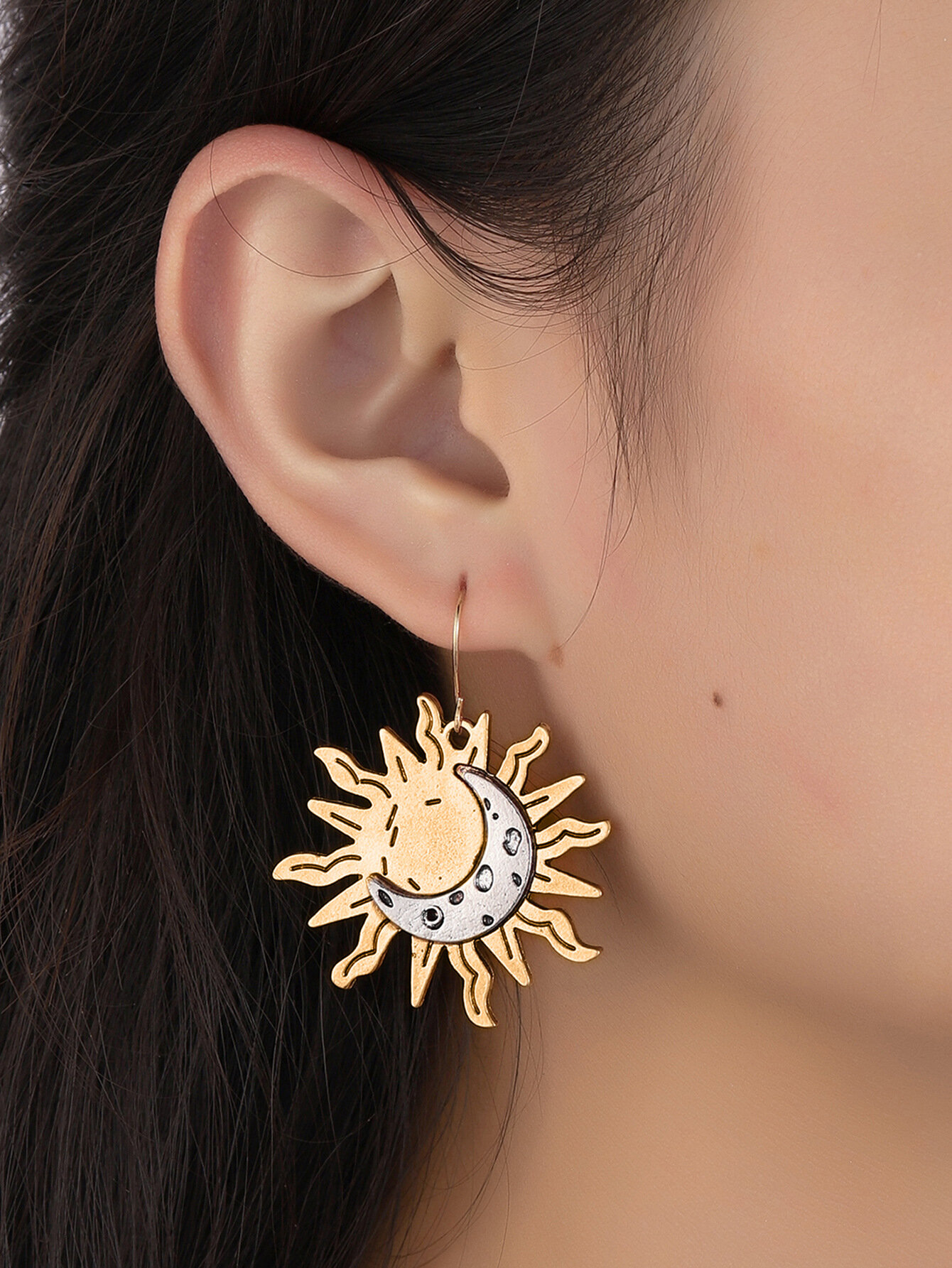 Vintage Trendy Carved Sun Moon Alloy Earrings