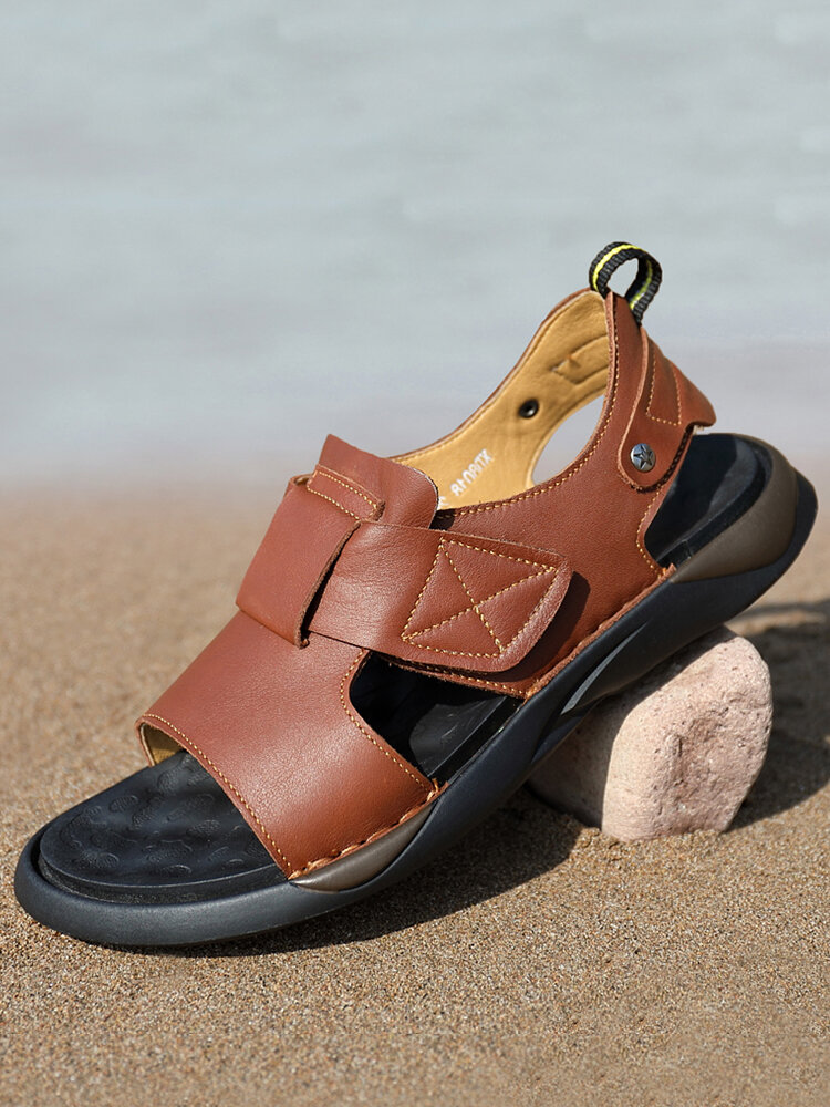 

Men Opened Toe Hook Loop Soft Sole Hard Wearing Outdoor Beach Sandals, Black;brown
