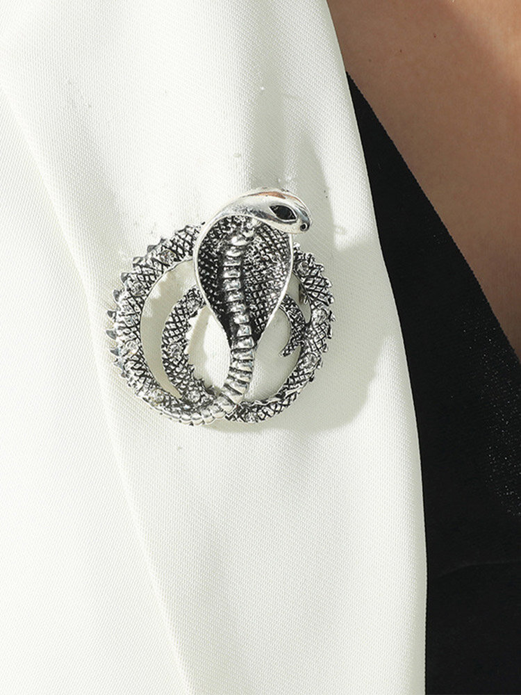 

Trendy Stylish Cobra-shaped Inlaid Rhinestones Alloy Brooch, Silver