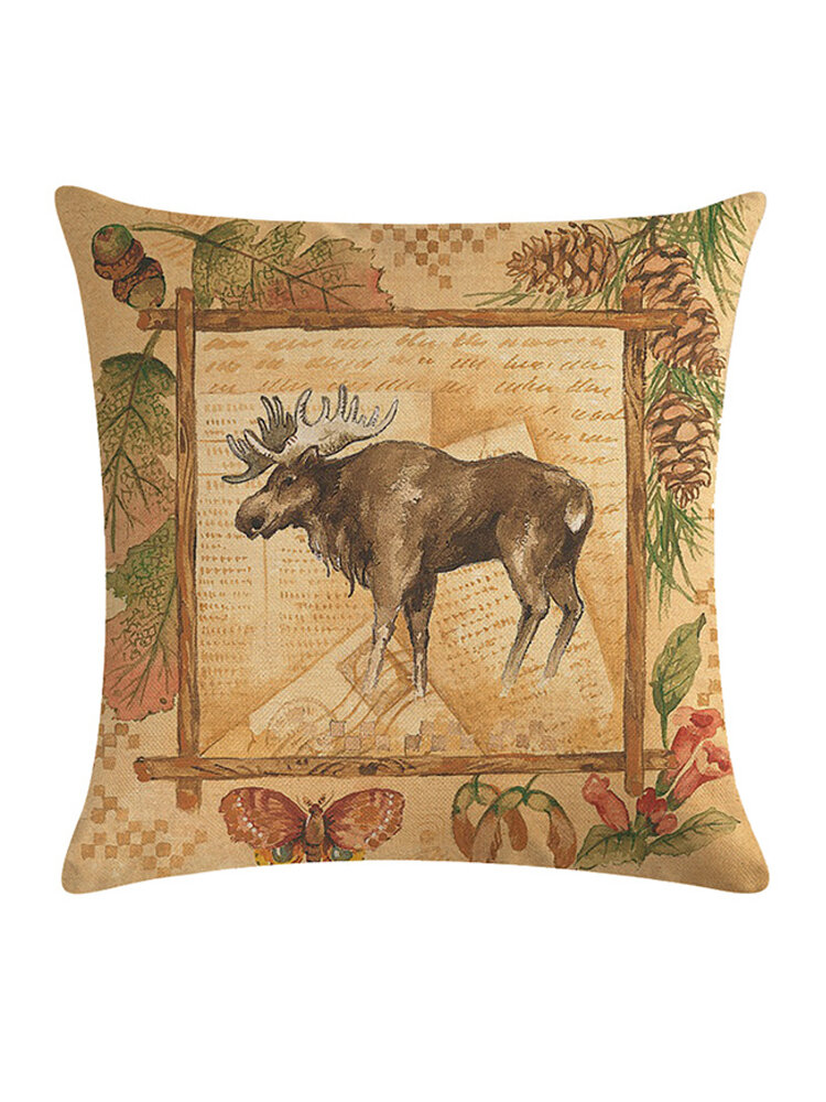 

Vintage Deer Elk Wild Animals Linen Cushion Cover Home Sofa Art Decor Office Seat Throw Pillow Cover