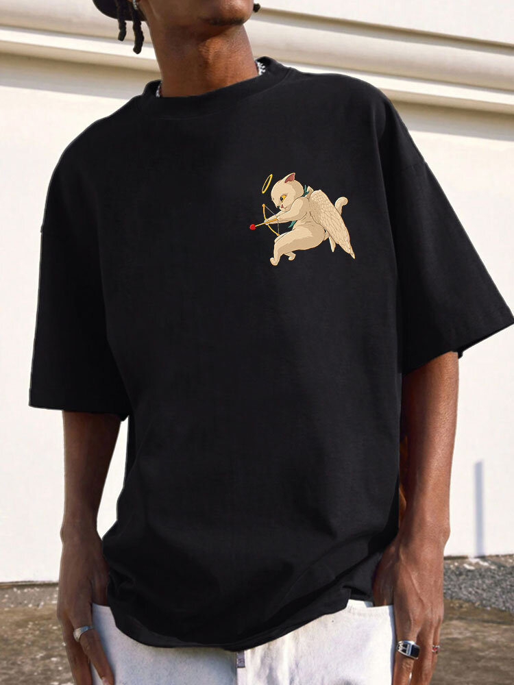 Herren-T-Shirts mit Rundhalsausschnitt und Cartoon-Tier-Print auf der Brust, kurzärmelig