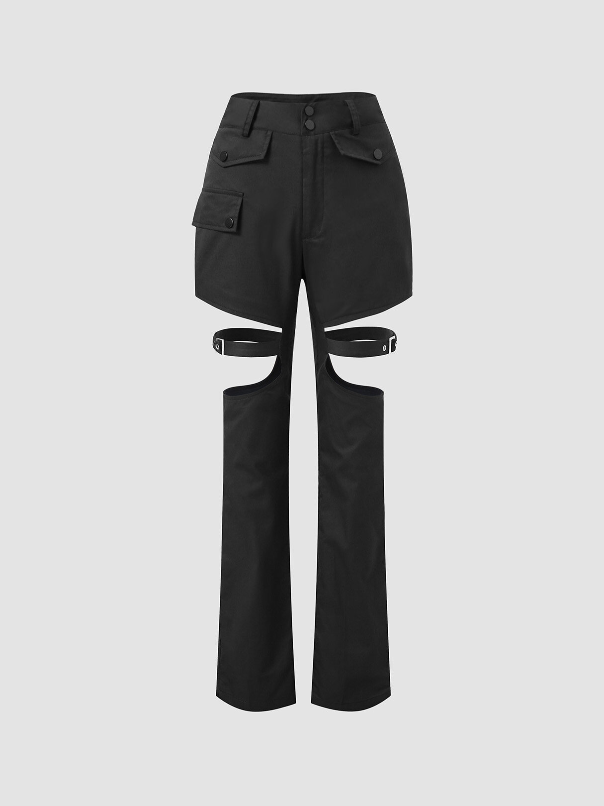 Solid Cut Out Zip Front Pants For Women