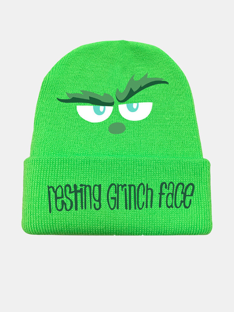 Men & Women Cute Cartoon Green Monster Pattern Knitted Hat Ski Cap All-match Beanie Hat
