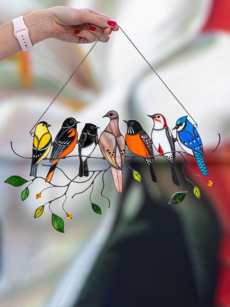 Mothers Day Gift Multiple Birds Glass Window Hangings Garden Suncatcher Acrylic Alloy Ornaments Home Patio Yard Decor