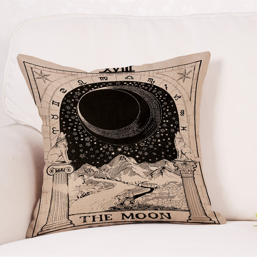 

Mysterious Tarot Sun Moon Star Pattern Linen Cushion Cover Home Sofa Office Seat Back Pillowcases