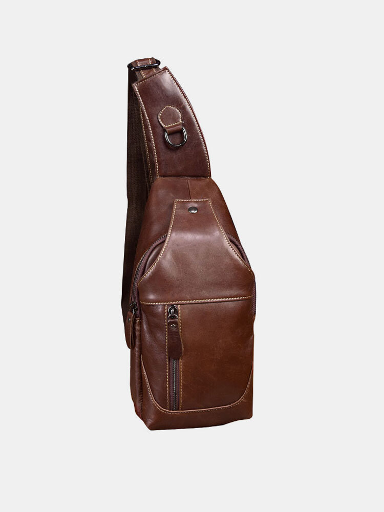 

Men Genuine Leather First-layer Leather Bag Casual Multi-carry Sling Bag Chest Bag, Brown 1