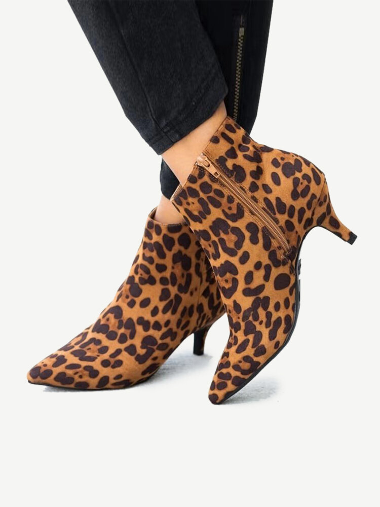 

Pointed Toe Stiletto Heel Ankle Booties, Black;coffee;leopard;snake