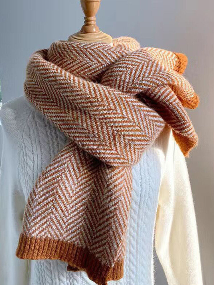 Unisex Acrylic Artificial Wool Knitted Herringbone Pinstripe All-match Warmth Neck Protection Scarf