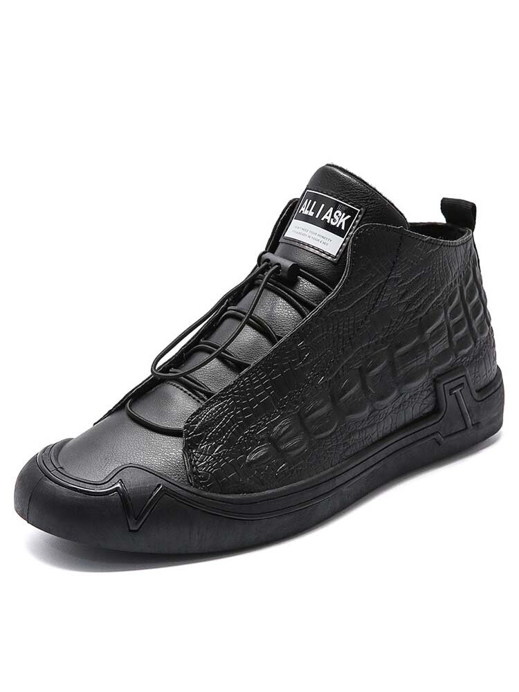 Men Brief Non-slip Alligator Veins PU Leather Lace Up Soft Casual Sneakers