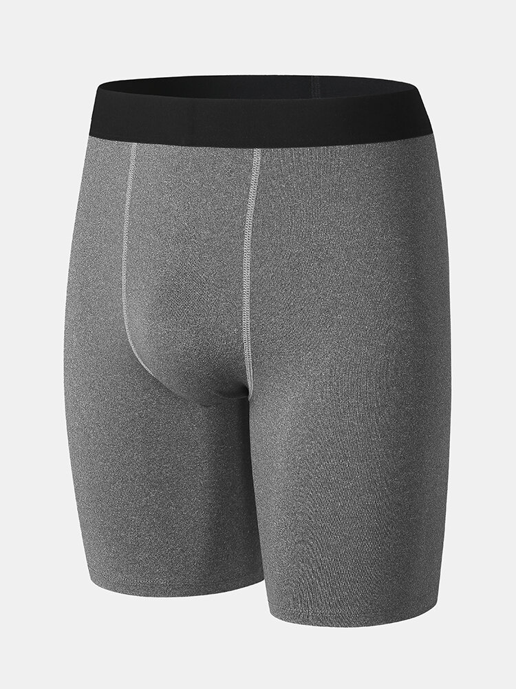Men Wicking Plain Color Seamless Stitching Design Sport Running Stretch Training Shorts