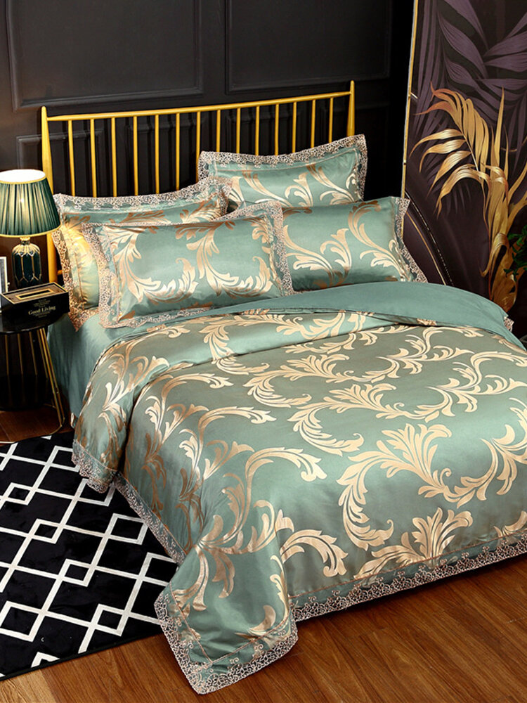 

4PCS Nordic Modal Jacquard Lace Overlay Cover Comfy Bedding Set Quilt Cover Sheet Pillow Case