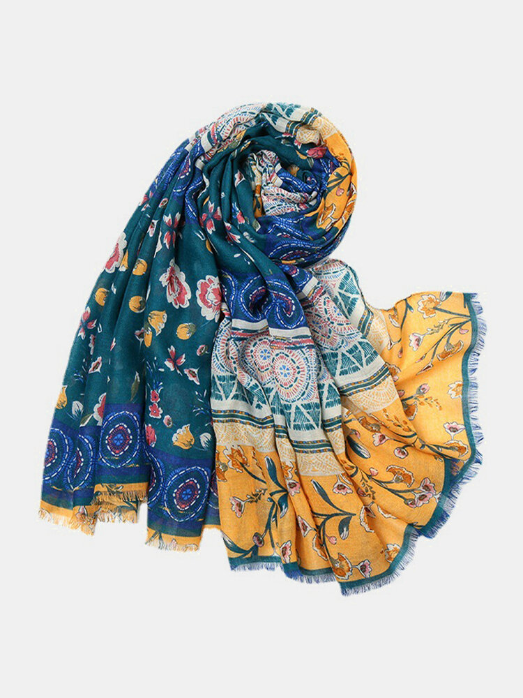 

Women Cotton Ramadan Dual-use Thin Sunshade Floral Pattern Long Scarf Shawl, Multi color